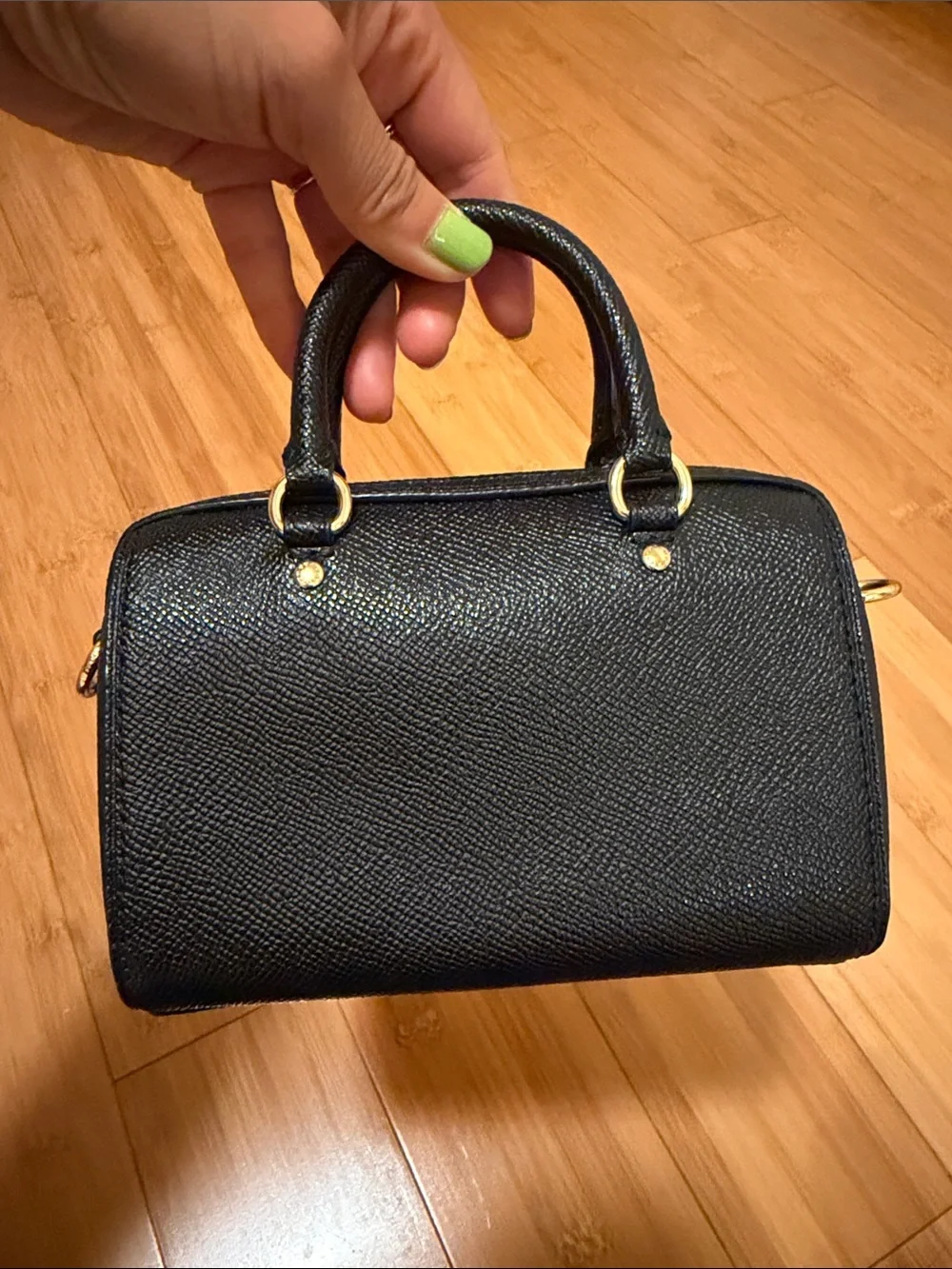 Coach Mini Rowan XS Black Pebbled Leather with Gold Detailing
